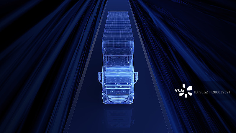 行驶中的蓝色科技粒子大货车图片素材