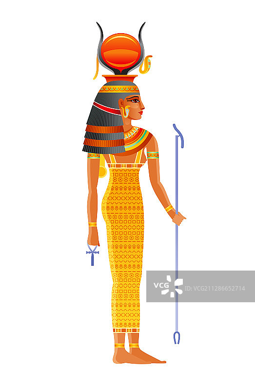 哈索尔埃及女神天空神与太阳牛图片素材