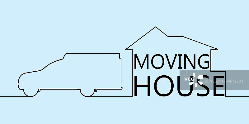 连续线条绘画汽车搬家图片素材