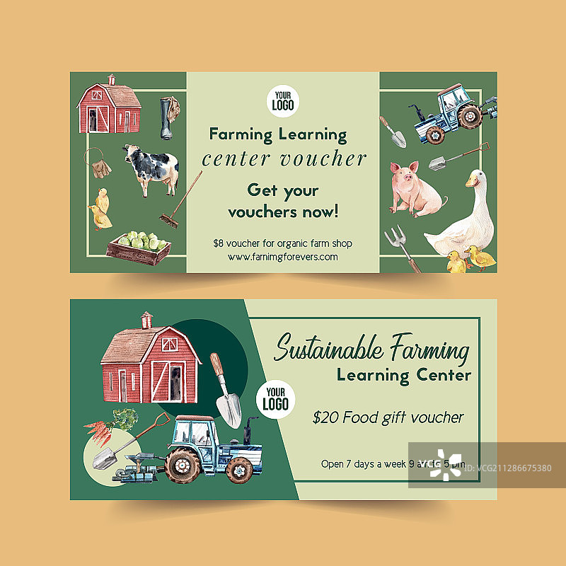 带有拖拉机仓库的农民凭证设计图片素材