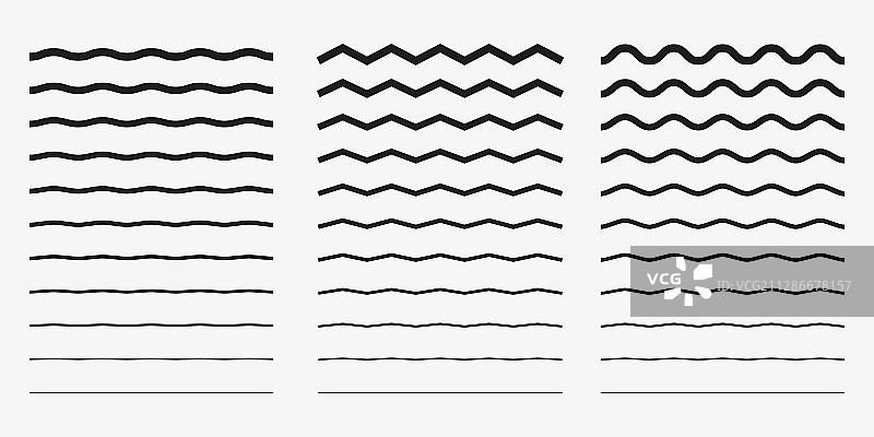 波浪曲线和锯齿形图标集图片素材