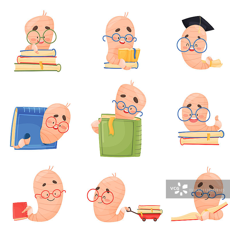 书虫与喜爱的书籍图片素材