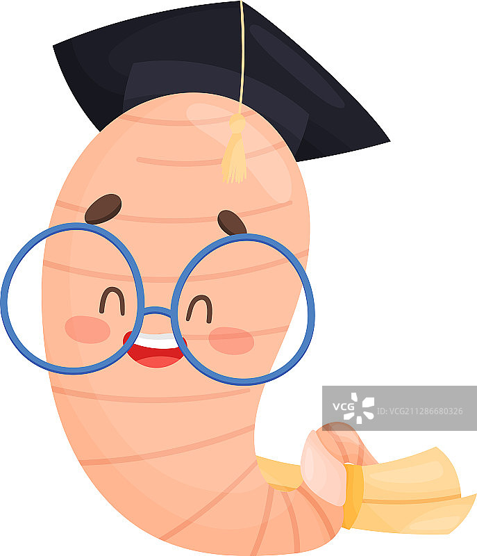 戴着毕业帽爬行的微笑书虫图片素材