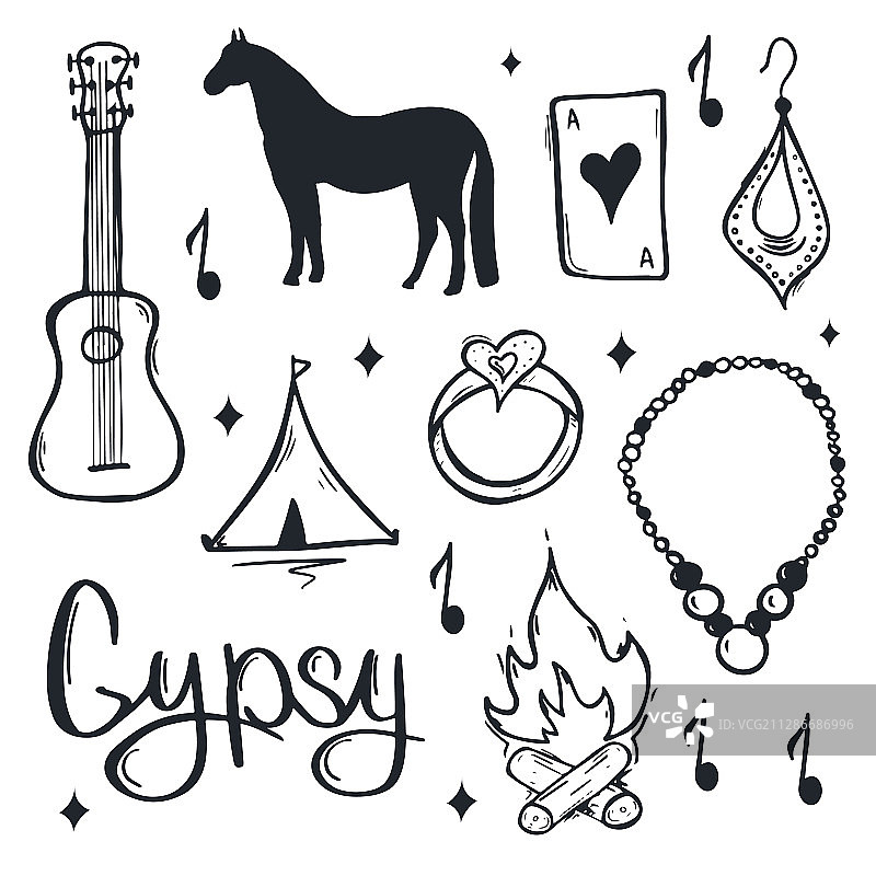 吉普赛手绘涂鸦元素图片素材