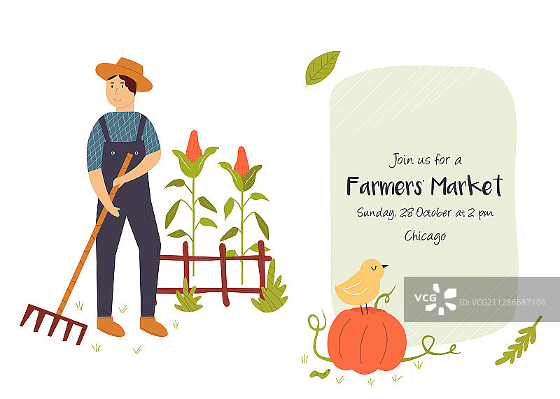 带有时髦农民的农贸市场邀请卡图片素材