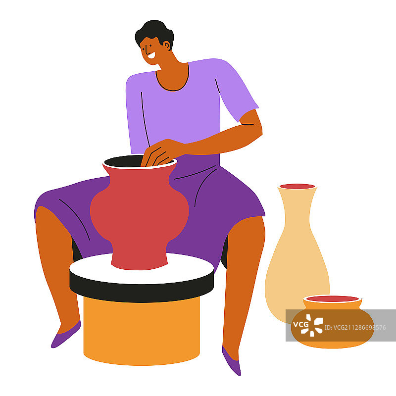 陶艺师制作粘土花瓶或陶罐图片素材