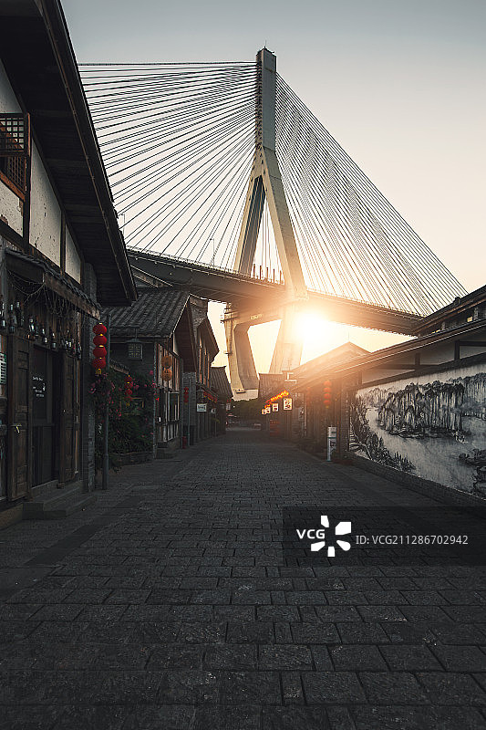 重庆市大渡口区马桑溪大桥日落全景图片素材