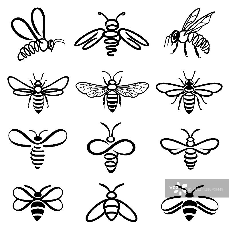 蜜蜂黑白图标图片素材
