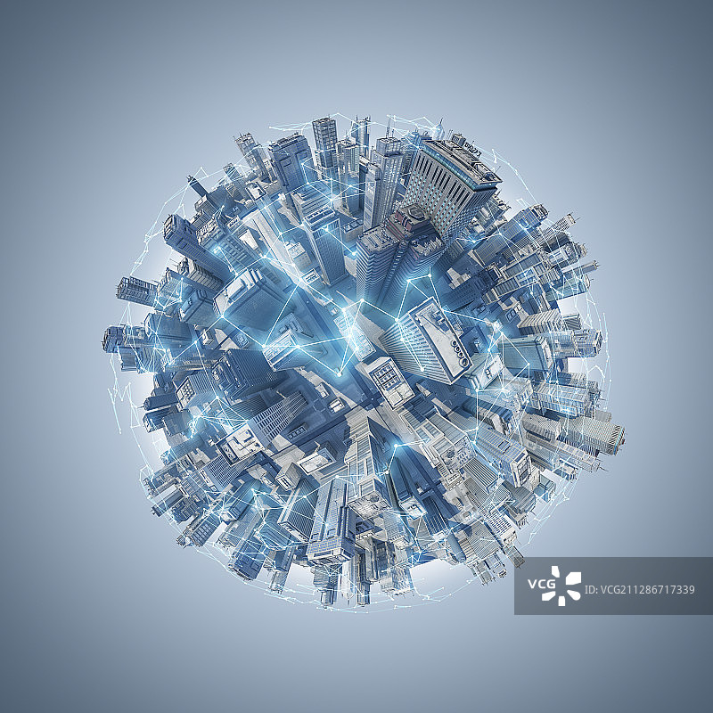 智慧城市星球——亮蓝色图片素材