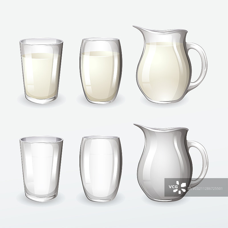 多种牛奶玻璃杯套装图片素材