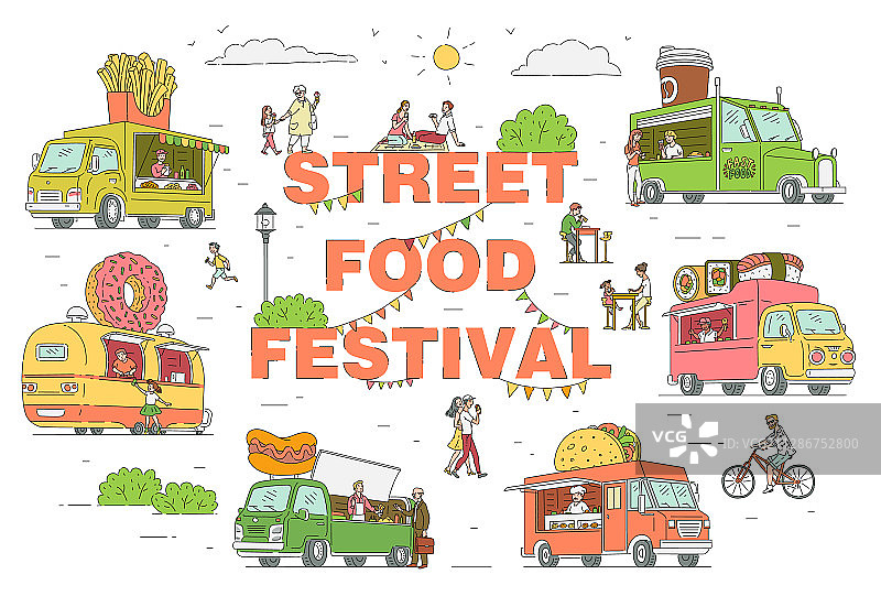 街头食品节卡车素描图片素材