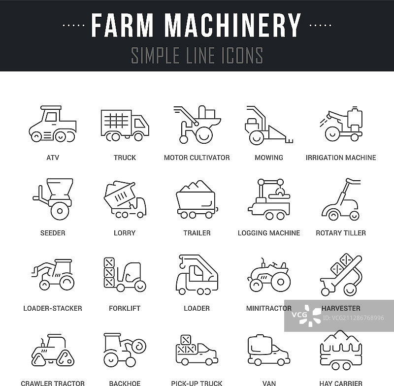 农用机械线性图标集图片素材