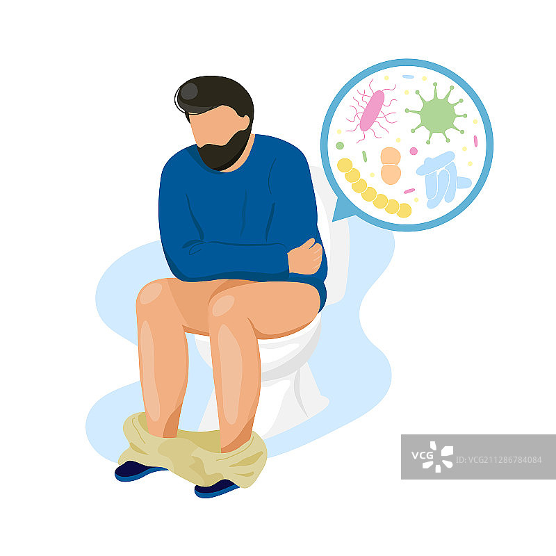 男子坐在马桶上，微生物图像图片素材
