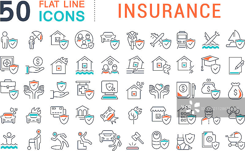 保险线性图标合集图片素材