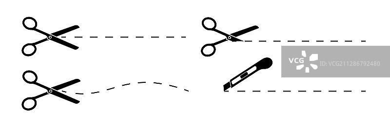 带切割痕迹的剪刀和文具刀图片素材