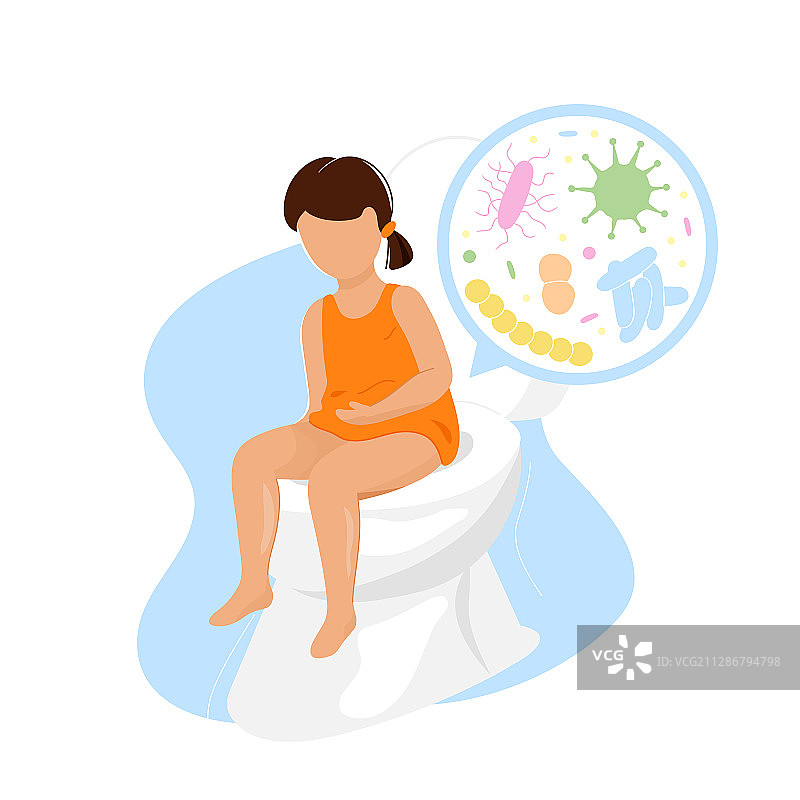 女孩坐在马桶上，背景是微生物图像图片素材