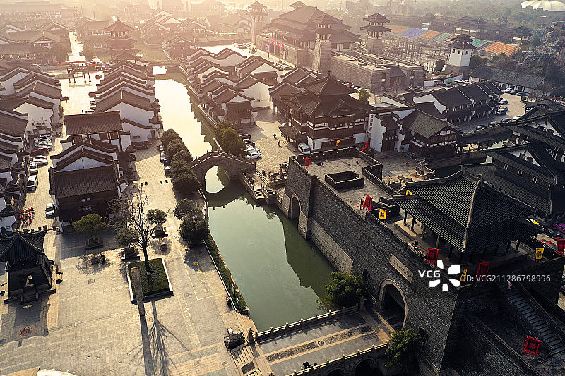 淹城晨曦+江苏省常州市武进区春秋淹城图片素材