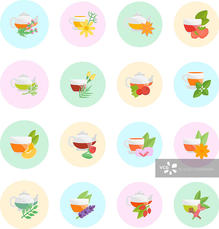 扁平风格茶主题图标合集图片素材