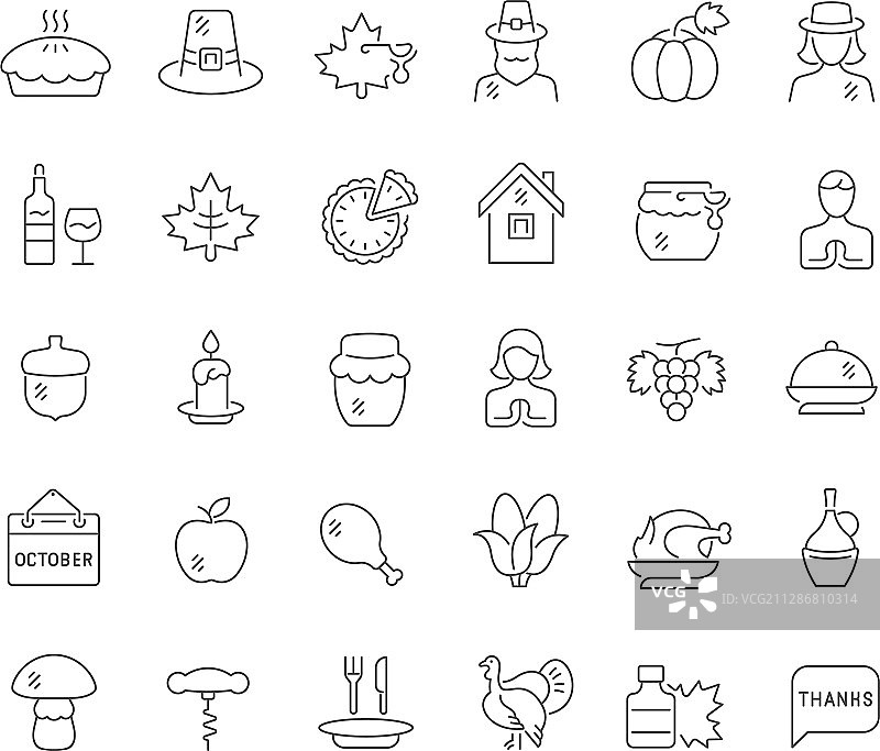 感恩节系列线性图标图片素材