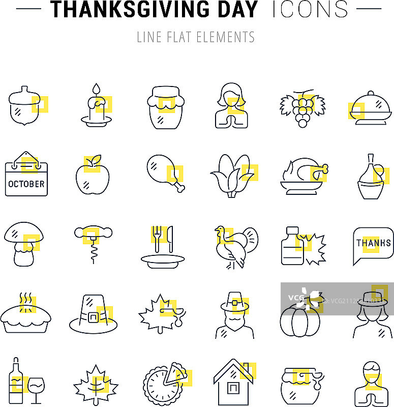 感恩节系列线性图标图片素材
