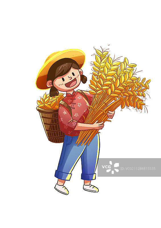 收麦子的女孩图片素材