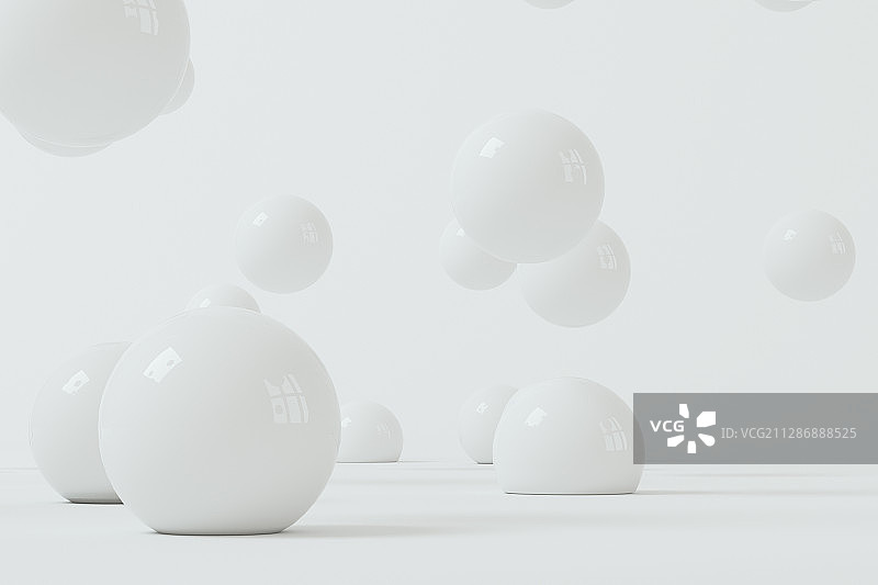 大量弹性的小球与白色背景 3D渲染图片素材