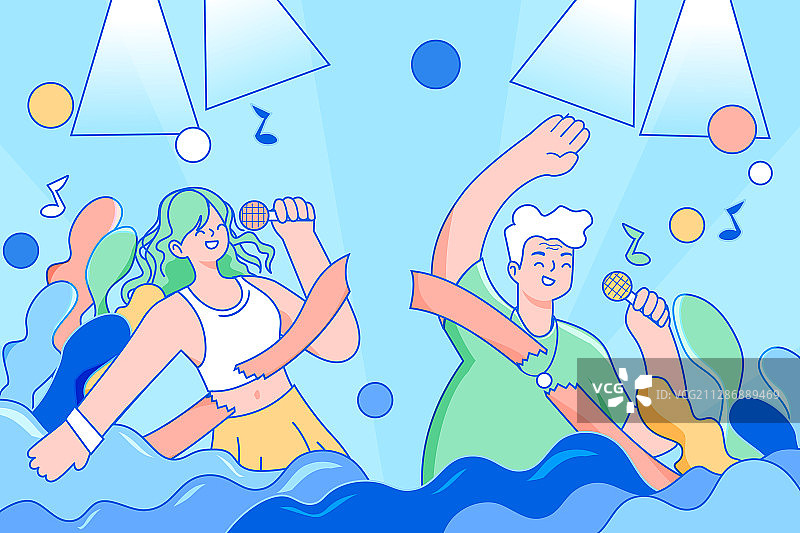 父亲节父女亲歌唱比赛电商促销庆祝活动音乐节矢量插画图片素材