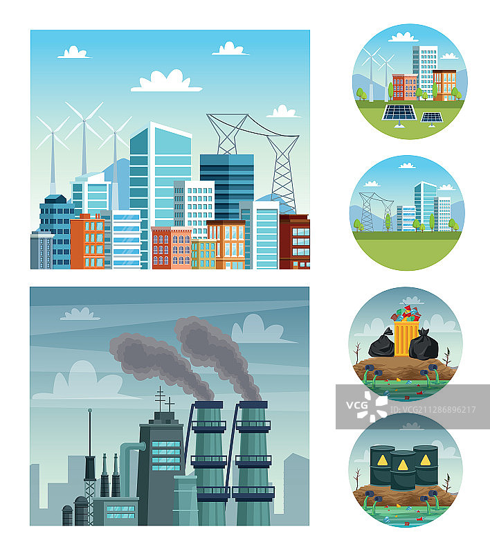 生态城市与工业污染场景图片素材