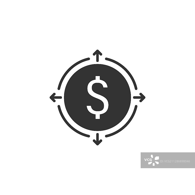 扁平风格的货币收入图标，美元硬币图片素材