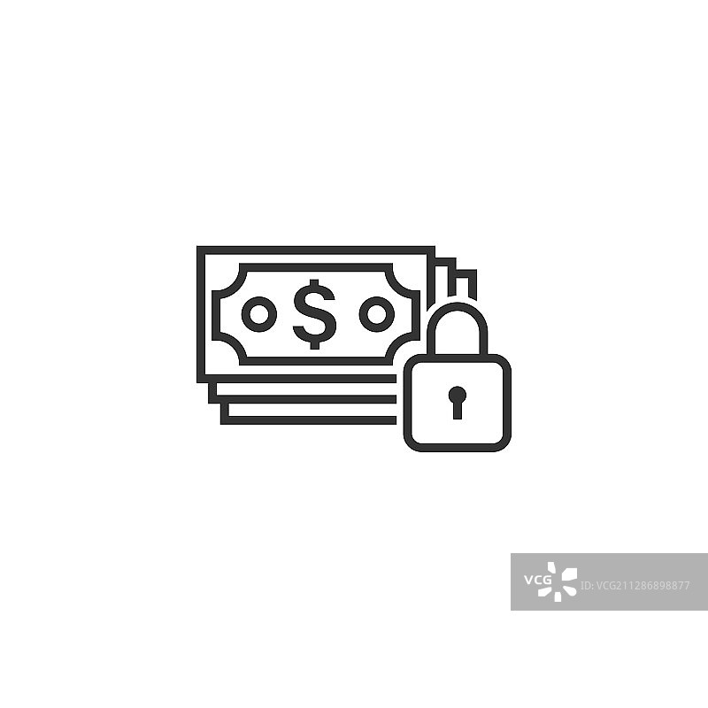 扁平风格的带锁图标美元纸币图片素材