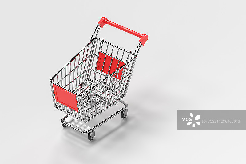 空购物车与白色背景 3D渲染图片素材
