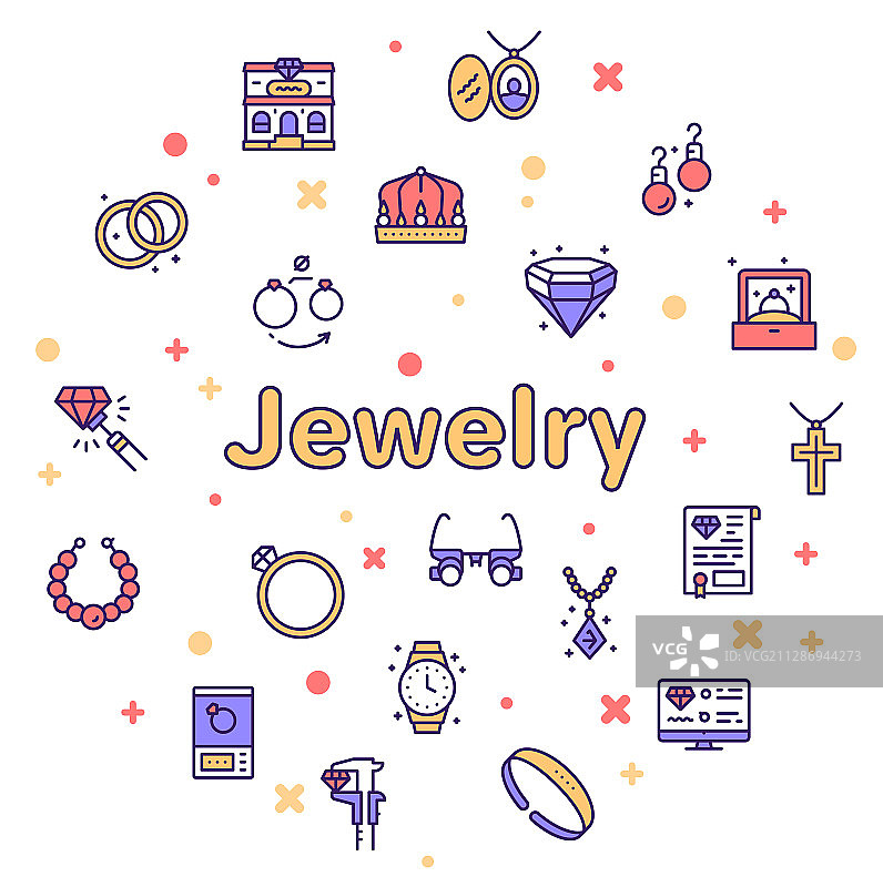 彩色线性珠宝图标图片素材