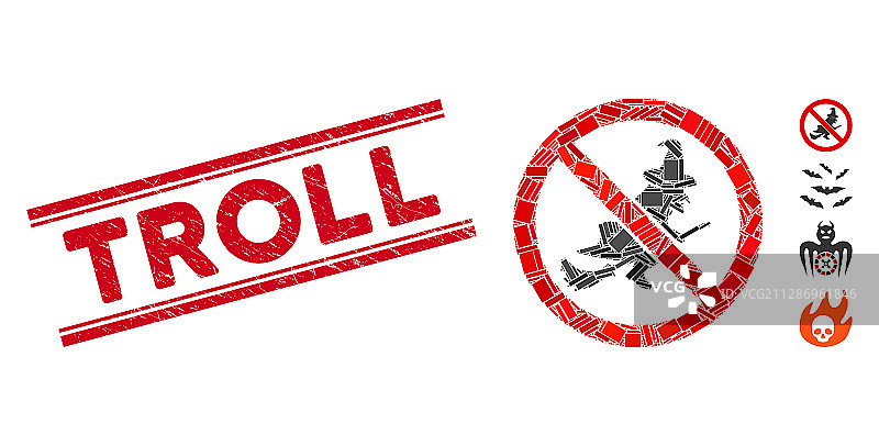 无女巫飞行马赛克和刮擦巨魔印章图片素材