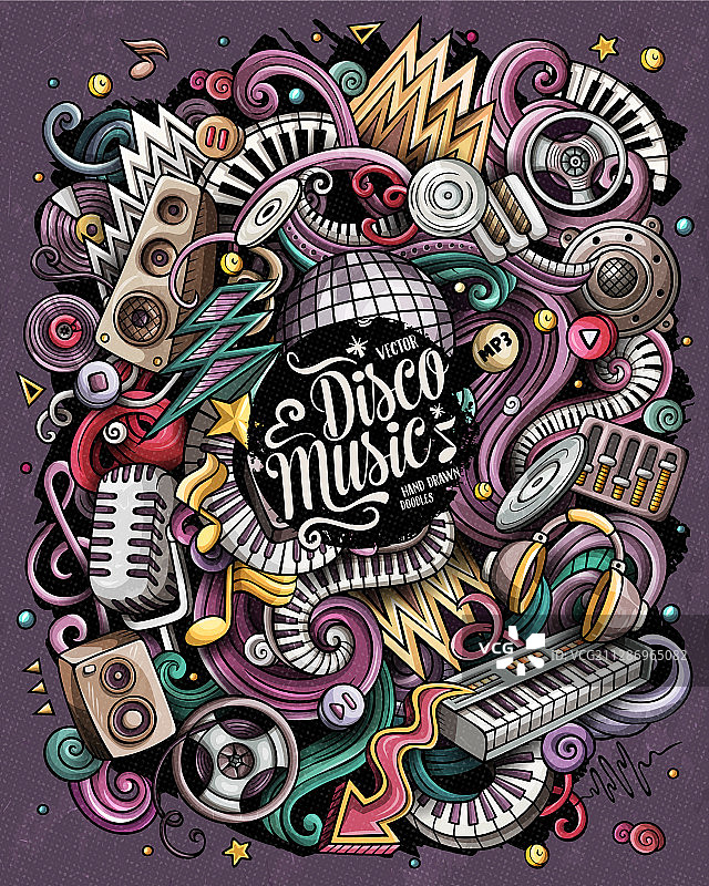卡通涂鸦迪斯科音乐图片素材