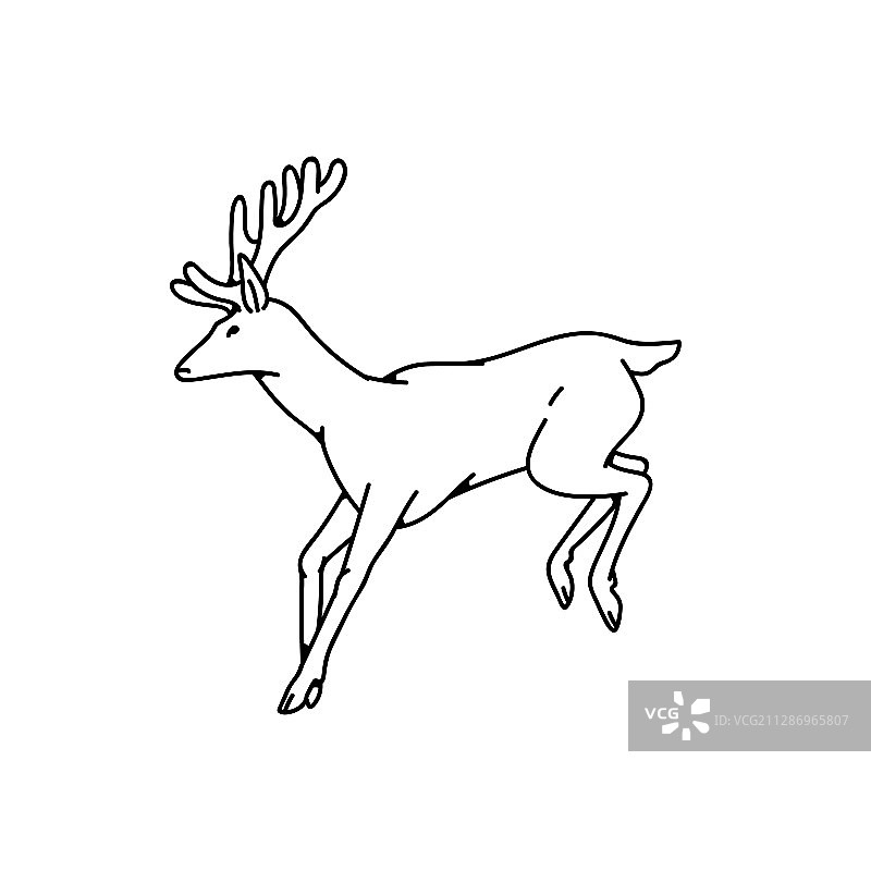 带角的雄鹿跳跃侧面轮廓图片素材