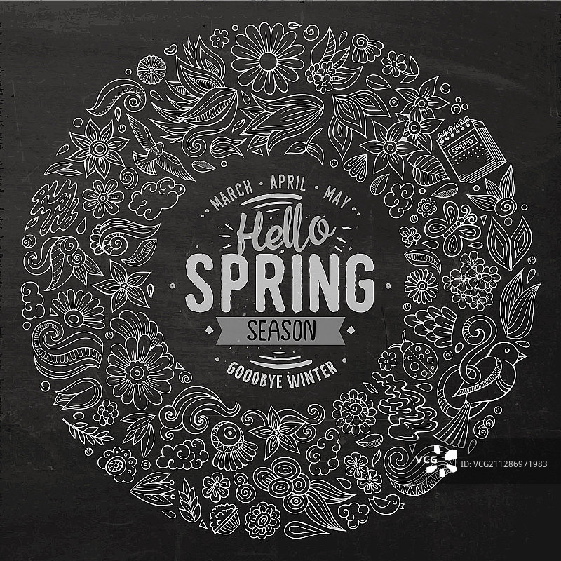 手绘线条艺术卡通春季素材图片素材