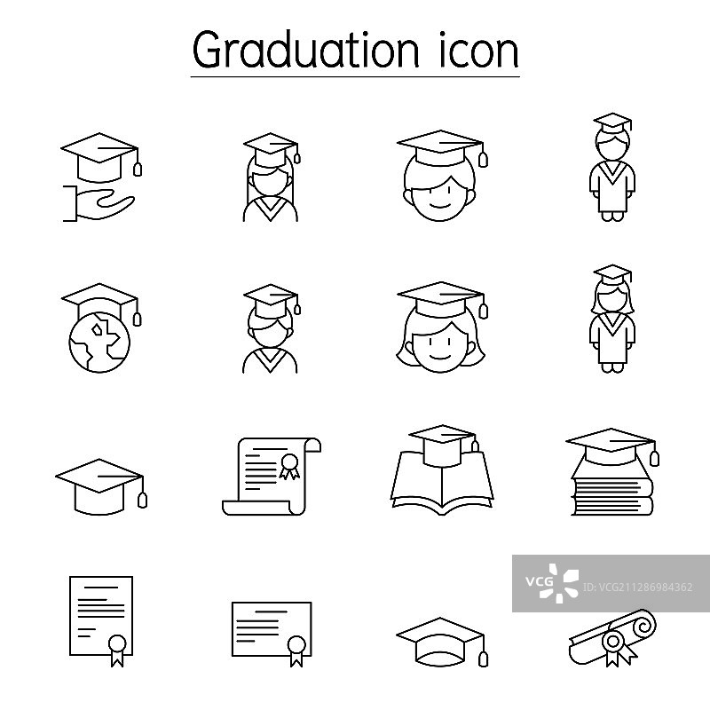 细线风格毕业图标集图片素材