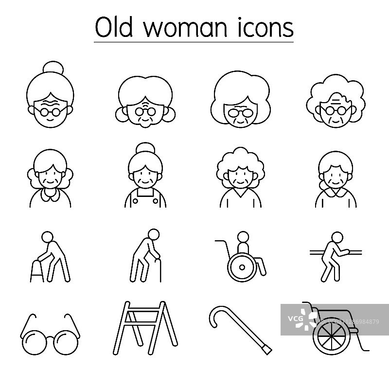 老年妇女奶奶图标集图片素材
