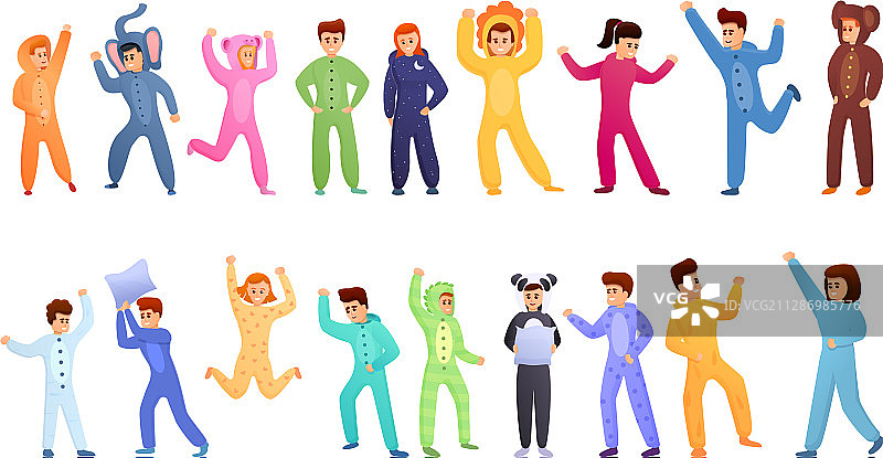 睡衣派对图标集卡通风格图片素材