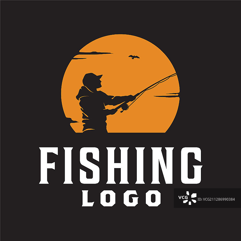 户外垂钓者日落剪影logo图片素材