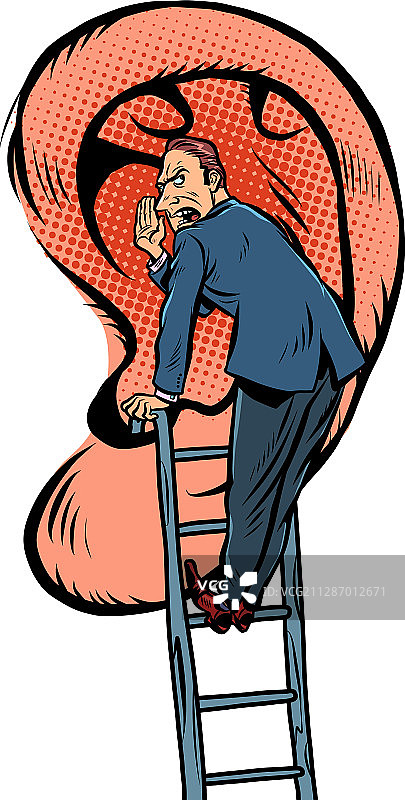 一个男人在楼梯附近说秘密图片素材