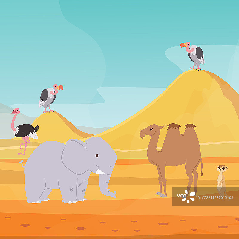 卡通风格非洲沙漠风景背景图片素材