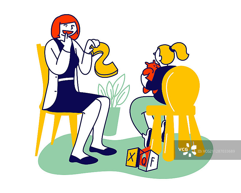 医生语言矫正师与小女孩一起练习图片素材