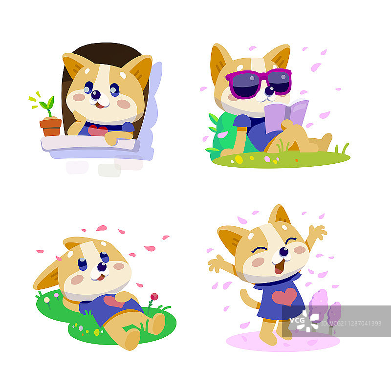 展示各种情感和动作的可爱小狗插画005图片素材