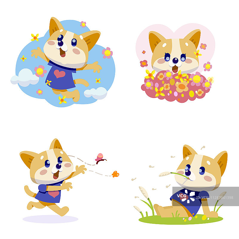 展示各种情感和动作的可爱小狗插图002图片素材