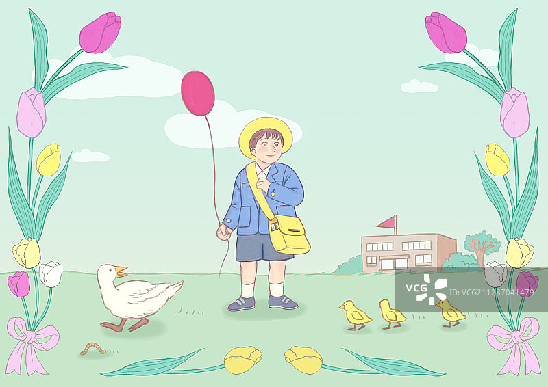 春天花卉框架与快乐的人们插画008图片素材