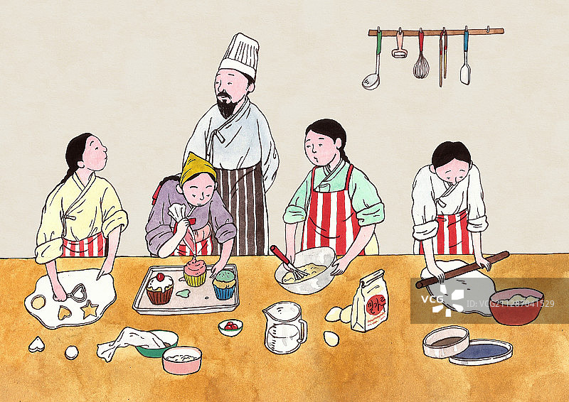 韩国复古波普艺术风格传统教育概念插画图片素材