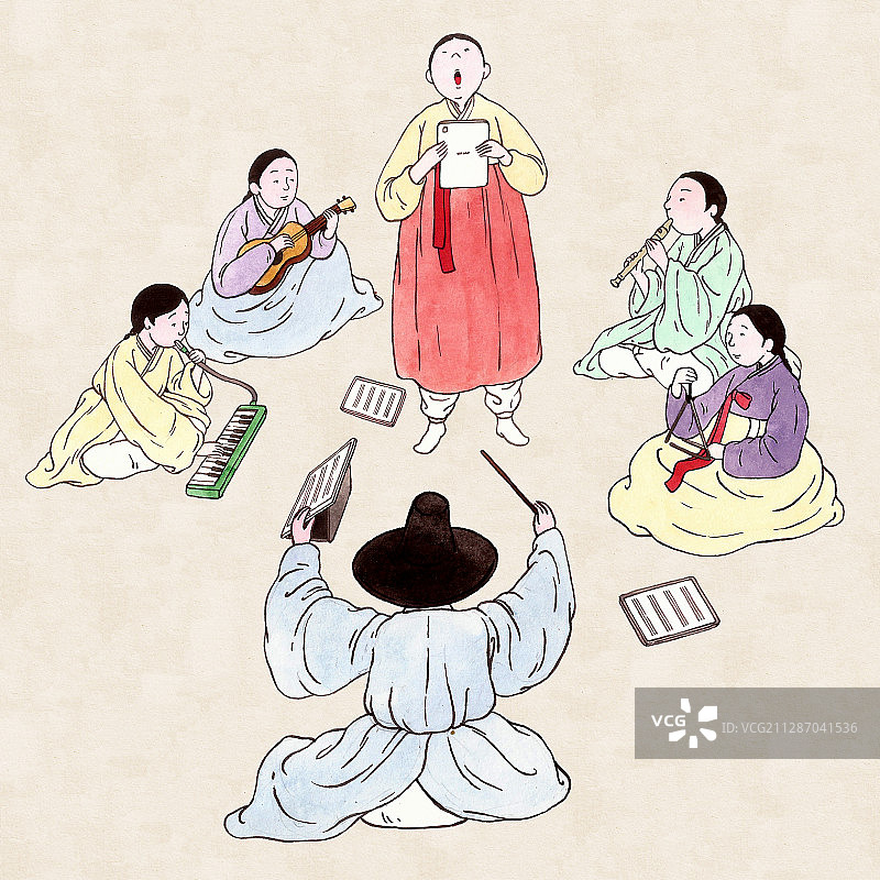 韩国复古波普艺术风格传统教育概念插画图片素材