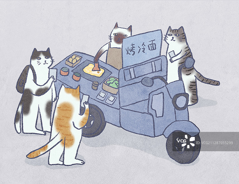 在夜市路边小摊上买烤冷面吃图片素材