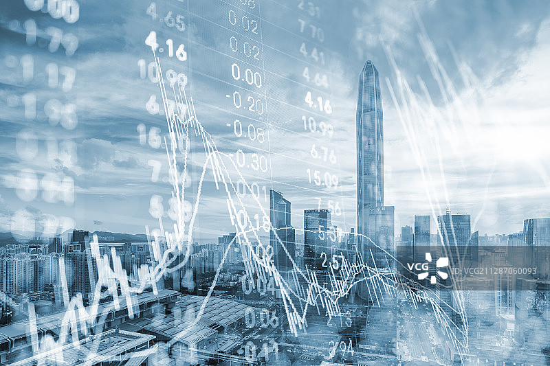 深圳城市天际线和股票证券交易概念图片素材